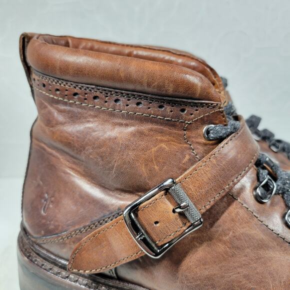 Frye George Norwegian Hiker Boots Mens 13 Brown Buckle Leather - Picture 10 of 16